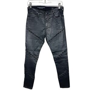 AG The Farrah Skinny Ankle Wraparound Jeans Black Faux Leather‎ Lace Up Sz 27